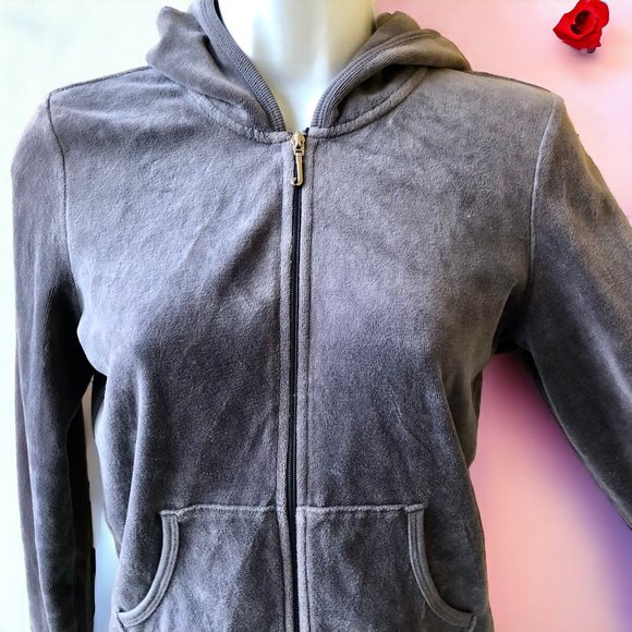 Juicy Couture Velour Zip Gray Hoodie Jacket Y2K Logo Royal Scotty Dog - Picture 5 of 13
